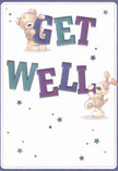 This vibrant get well card instantly fills the heart with cheer, its design echoing the comforting spirit of Ardleigh Green's neighbourhood. Adorable illustrated characters-a chubby bear and an exuberant puppy-come to life amid playful flourishes, their poses capturing the joy of giving and receiving support. Both figures help hold up the phrase 'Get Well' spelled in generous, colourful letters of teal and purple, their lively style reminiscent of a bright bouquet set on a sunny kitchen table. Scattered across the soft white background, twinkling stars in blue and lilac hues create a whimsical mood, bringing to mind the hope and optimism woven through every arrangement handcrafted at Flowers Ardleigh Green. The scene's warmth is further amplified by the depicted softness of fur and friendly eyes, all but inviting a gentle hug. Whether sent with fresh flowers to a friend near Ardleigh Green Park or delivered as a standalone gesture of care, this card radiates comfort, kindness, and healing-a perfect way to express heartfelt wishes for recovery in your local community.